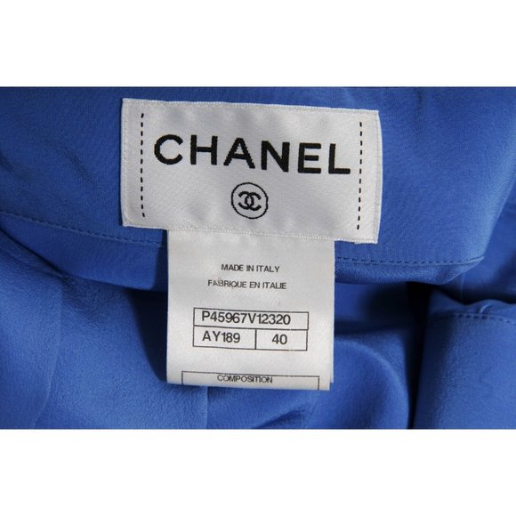 Chanel Womens Blouse Shirt Dress 40 Blue Silk Pleated Pearl Button Front Tunic - Picture 10 of 12